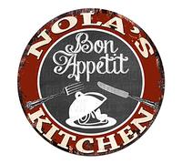 NOLA'S Bon Appetit Kitchen Chic - Letrero de estaño rústico, estilo vintage, retro, cocina, bar, pub, cafetería, hombre, cueva, decoración, ideas de regalo