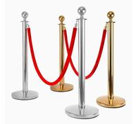 NOLDAR | Catenarias con cuerda de terciopelo de 1,5 METROS. Postes para eventos, locales, control de acceso… Incluye 2 postes plateados con base metálica estable y 1 cuerda. (Cuerda de color ROJO)