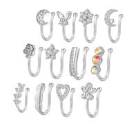 NOLITOY 12 Piezas Anillo Falso Diseño Elegante para Mujeres Clip sin Perforación de Zirconia Joyería para