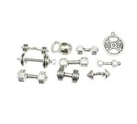 NOLITOY 20piezas Dijes Colgantes Retro de Aleación Estilo Deportivo con Forma de Barra de Pesas Color Plata Antigua para Bisutería DIY y Creativo Varios estilos