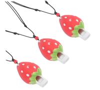 NOLITOY 3 piezas Collar con Silbatos de Cerámica Forma de Fresa para Juguetes Musicales Portátiles con Cordón Regalos Divertidos para Adolescentes y Desarrollo de Habilidades