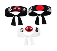 NOLITOY 3piezas Diadema Ninja Japonesa de Samurái Diadema de Karate para Cocina Deportes y Cosplay Pañuelo Japonés
