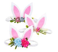 NOLITOY 3piezas Diademas Elásticas Orejas De Conejo y Diseño Floral Para Fiestas De Pascua De Niñas Diademas Para Recién Nacidos y Bebés Tocado De Pascua Para Decoración De Cabello