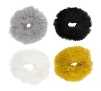 NOLITOY 4 Piezas de Coleteros Elásticos Pelo de Piel Sintética, Soporte para Moño y Coleta, Anillos Difusos Suaves, Mostaza, Accesorios para Peinados y Uso Diario