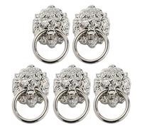 NOLITOY 5 Tiradores de Armario Cabeza de León Vintage, Aleación de Zinc, Tamaño Pequeño, Color Plateado, Manijas para Muebles y Cajones, Accesorios Decorativos para Puertas en Cocina