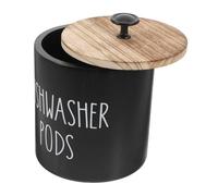 NOLITOY Almacenamiento Decorativo de Madera Contenedor Redondo con Tapa Hermética Negro para Cápsulas de Lavavajillas para Cocina y Baño