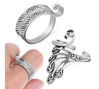 NOLITOY Anillos de Crochet Ajustables para Tejer 2 Piezas, Guía de Hilo para Dedos, Anillos Abiertos de Metal Plateado Diseño de Pavo Real y Rayas, Accesorios para Manualidades y Tejido
