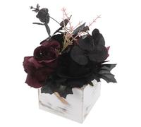 NOLITOY Artificial Flowers Arrangement with Wooden Box Base Realistic Faux Floral Bouquet For Halloween and Year-Round Home Decor Stylish Floral Centerpiece For Table Display