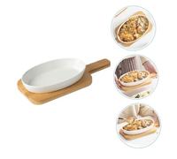 NOLITOY Bandeja para Hornear de Cerámica Resistente Altas Temperaturas con Base de Madera Antideslizante Placa para Servir Comidas Western y Uso Multifuncional Cocina