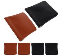 NOLITOY Bolsa Pequeña de Maquillaje Cierre Automático Mini Neceser Portátil de PU 12X11 CM Set 6 Piezas Negro y Marrón Tierra Organizador para Pintalabios Auriculares y Llaves