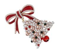 NOLITOY Broche Navideño para Ropa Lazo de Perlas y Campanilla Accesorio Versátil para Solapas y Bufandas Diseño Vintage para Decoración Festiva de Navidad Obsequio Adecuado