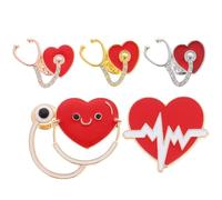 NOLITOY Broches de Estetoscopio Forma de Corazón, Accesorios para Médicos y Enfermeras, Aleación de Zinc Resistente al Aceite, Diseño Decorativo para Graduadas, Set de 5 Piezas para Uso