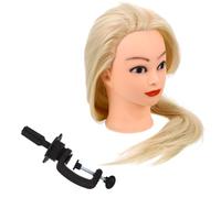 NOLITOY Cabeza Maniquí Peluquero Práctica con Cabello Sintético Liso para Trenzas y Peinados con Soporte para Formación Cosmetología y Escuela de Peluquería