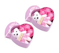 NOLITOY Cajas de Obsequio de Hierro en Forma de Corazón, 2 Piezas Flores de Jabón Rosas Simuladas Rosas para San Valentín, Cumpleaños y Decoración Elegante para Mamá y Papá