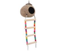 NOLITOY Casa para Pájaros de Cría Hecha de Cáscara Natural 4 Escaleras, Cama Colgante para Loros y Aves Pequeñas, Nido Decorativo Multifuncional para Jaulas, Adecuado para Jaula