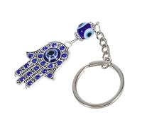 NOLITOY Colgante Llavero Metálico Mano con Ojo Turco Azul y Cristales Amuleto Protector para Llaves y Mochila Accesorio Decorativo Unisex