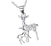 NOLITOY Collar Navideño de Plata de Ley S925 Colgante Creativo de Alce Madre E Hijo, Cadena para Mujer, Joyería Festiva Elegante para Ocasiones Obsequios, Bisutería Plata