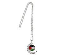 NOLITOY Collar Palestino con Colgante Calado de Luna Creciente Aleación Plateada Diseño Símbolo de Buena Suerte Joyería Artesanal para Mujer y Hombre Obsequio Especial Uso Diario y