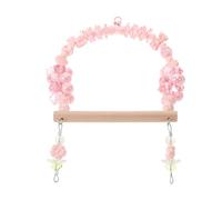 NOLITOY Columpio Colgante para Pájaros Pequeños con Soporte de Madera Cuentas Decorativas y Lazo Rosa Juguete para Jaula Que Fomenta la Escalada Masticación y Entretenimiento de