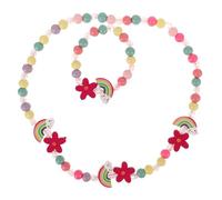 NOLITOY Conjunto de Joyas para Niñas con Pulsera de Cuentas y Collar de Madera Arcoíris Seguro y