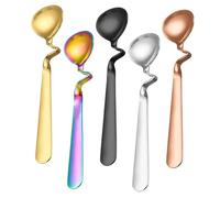 NOLITOY Cucharas de Acero Inoxidable Mango Curvo S, Juego de 5 Piezas Multicolor para Café, Yogur, Pudín y Postres, Cucharas Prácticas para Mezclar y Servir Mermelada