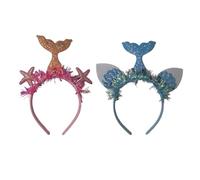 NOLITOY Diademas Cabello Diseño de Sirena y Purpurina, 2 Piezas, Tamaño Estándar, Ligeras y Decorativas, para Niñas y Fiestas Infantiles, Colores Rosa Estrella y Azul Concha
