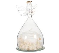 NOLITOY Flor Preservada con Cúpula de Cristal y Figura de Ángel, Adorno Floral Romántico en Tonos Claros, Decoración para San Valentín y Obsequio Especial, Diseño Eterno en Vaso Protector