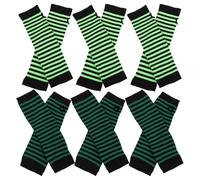 NOLITOY Guantes Largos sin Dedos para Mujer 6 Pares Diseño a Rayas Colores Fluorescente Verde y Negro Tejidos Finos y Transpirables Codo Ideales para Conducir y Actividades al Aire