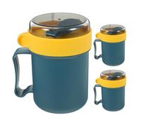 NOLITOY Juego de 3 Tazas para Desayuno y Sopa 500Ml con Tapa y Cuchara Aptas para Microondas Color Azul Contenedores Portátiles para Alimentos Calientes Llevar