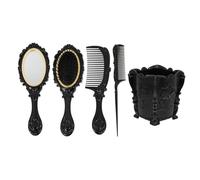 NOLITOY Juego de 5 Cepillos Cabello con Peine y Espejo de Plástico Negro, Cerdas Indoloras para Cabello Seco y Mojado, Adecuado para Escritorio u Oficina