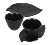 NOLITOY Juego de Taza de Té Vintage de Hierro Fundido con Platillo en Forma de Hoja 2 Piezas Set de Tazas Decorativas Tradicionales Chinas para Ritual de Té y Uso en Cocina