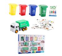 NOLITOY Juguete Camión de Basura Educativo para Clasificación de Residuos con Tarjetas Bilingües Material Seguro Cognitivo Infantil para Aprender Gestión Ambiental Color Color Aleatorio
