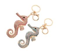 NOLITOY Llavero de Gemas de Imitación con Caballito de Mar, Set 2 Piezas (rosa y Azul), Metal Resistente, Llavero Lindo para Mujer, Accesorio de Bolso de Verano, Obsequio Creativo y Divertido