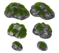 NOLITOY Musgo Artificial para Decoración de Jardín Exterior, Conjunto de 6 Piedras Cubiertas de Musgo Gris Realista, Resistentes al Agua, Ideales para Manualidades, Paisajismo y