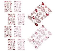 NOLITOY Pegatinas Temporales para Labios San Valentín 10 Piezas, Tatuajes de Beso Autoadhesivos Rojos y Rosas Brillo, Decoración Facial Uñas, Maquillaje Creativo y Festivo