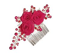 NOLITOY peine de pelo rosa peine lateral para el cabello de la novia peine de flor de rosa accesorios para el cabello de novia decoración del cabello para la boda de zinc rojo