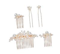 NOLITOY Peineta Pelo de Boda 5 Piezas Perlas Grandes Accesorio para Novia en Aleación Dorada Set 3 Peines Laterales y 2 Horquillas para Tocado Elegante