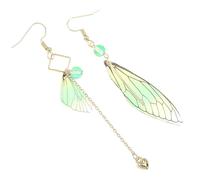 NOLITOY Pendientes Colgantes de Asimétricos Verdes Largos Diseño de Alas de Cigarra Ligeros y Resistentes para Bodas y Uso Diario