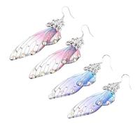 NOLITOY Pendientes de Mujer Alas de Insecto Largos, Clips Elegantes en Plata Piedras Azul y Morado, 2 Pares para Fiesta y Uso Diario, Accesorios de Moda para Orejas Color Color Aleatorio