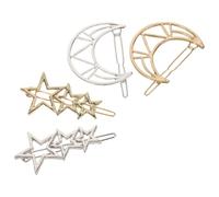 NOLITOY Pinzas Cabello Metálicas Geométricas 4 Piezas Forma de Estrella y Luna Set Minimalista Tonos Dorado y Plateado Accesorios para Mujer Uso Diario y Fiestas