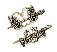 NOLITOY Pinzas Pelo Vintage Metálicas 2 Piezas Tamaño Portátil Diseño Celta y Vikingo Mujeres Niñas Ocasiones Informales Fiestas Accesorios Cabello Bronce