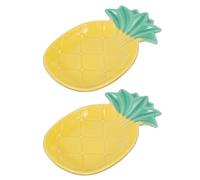 NOLITOY Platos Pequeños de Cerámica para Salsa en Forma de Piña Amarilla, 2 Piezas para Condimentos y Aperitivos, Vajilla Segura y Saludable para Uso Doméstico