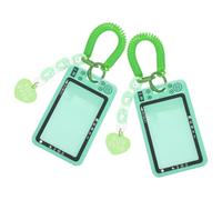 NOLITOY Porta Tarjetas de Autobús para 2 Piezas con Funda Protectora de Acrílico Transparente Diseño de Cámara Verde Doble Cordón Elástico Verde con Anillas y Llavero Acrílico Forma de