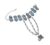 NOLITOY Pulsera de Anillo de Mano Bohemia Vintage Turquesa Conjunto Étnico para Mujer Joyería de Cadena de Mano Festival Accesorios Azul