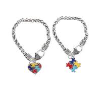 NOLITOY Pulsera de Moda Autismo Charm Rompecabezas de Silicona Suave para Niños Uso Diario 2 Piezas Color Corazón y Cuadrado