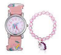 NOLITOY Reloj de Dibujos Animados para Niñas con Pulsera de Unicornio, Acero Inoxidable y Vidrio, Diseño Sencillo y Fácil para Aprender a Ver la Hora en Cumpleaños