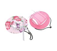 NOLITOY Sombrero Tipo Pescador para Perro y Gato Visera Ancha Orificios para Orejas Correa Ajustable para Barbilla Protección Solar Verano 2 Piezas Rosa Rayas Talla S