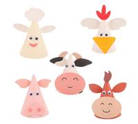NOLITOY Sombreros de Cumpleaños para 5 Piezas de Papel Diseño de Animales Pollito Ternero Oveja Cerdito Vaca Colores y para Fiestas Infantiles