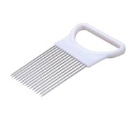 NOLITOY Soporte para Cortar Verduras y Frutas de Acero Inoxidable con Púas Mango Plástico Antideslizante Blanco para Tomates Cebollas y Patatas Protector de Manos para Rebanar Uniforme