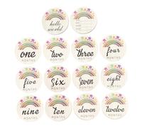 NOLITOY Tarjetas Mensuales para Bebés de Madera Pintadas, Juego de 14 Piezas, Accesorio Creativo para Recién Nacidos, Adecuado para Fotos de Crecimiento y Recuerdos del Primer Año